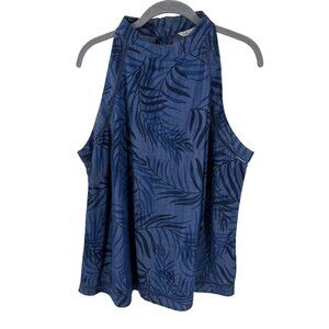 Cato Womens Sleeveless Blouse Blue Size 18/20 Plus Size Palm Print Tencel
